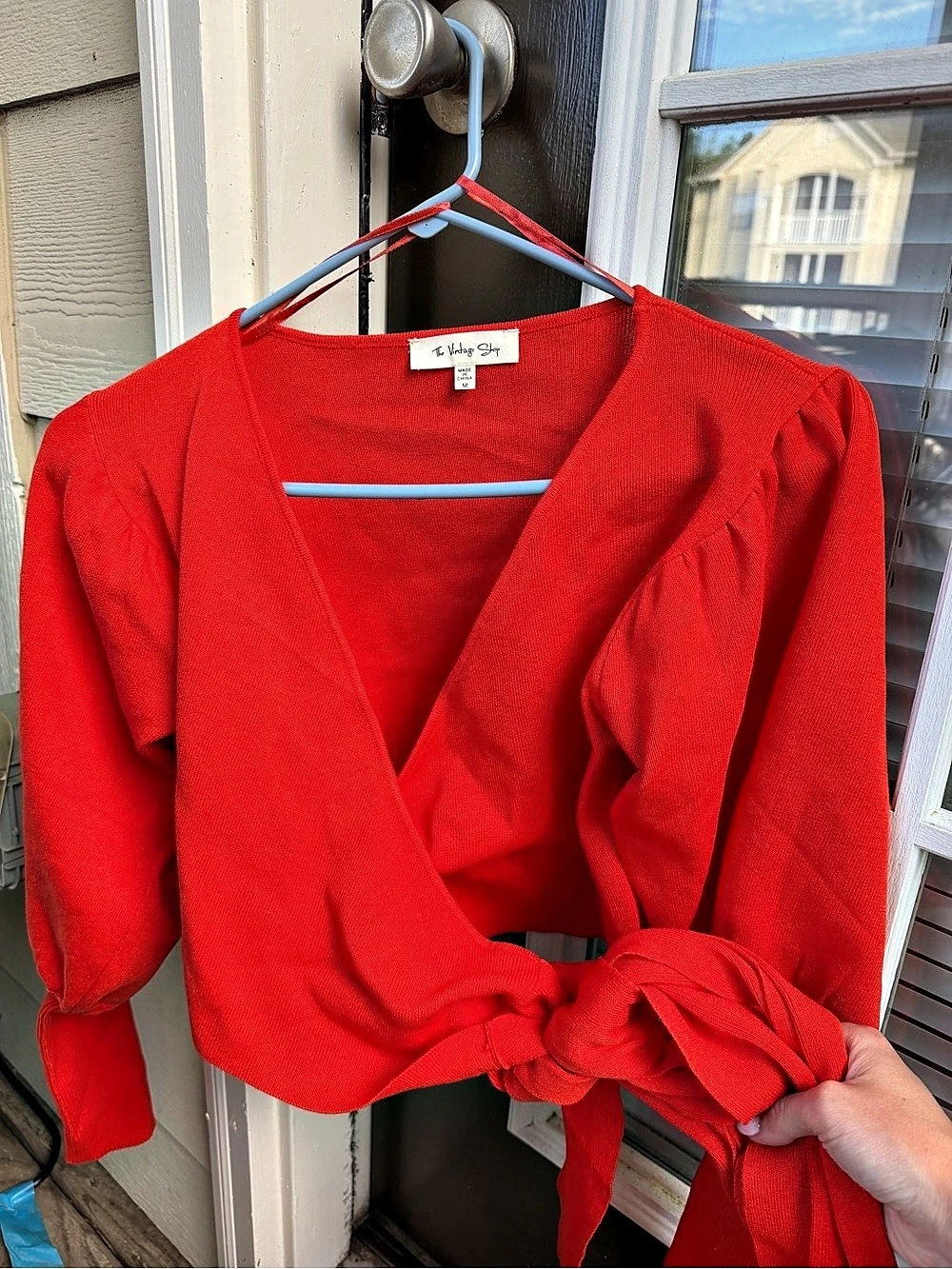 The Vintage Shop Wrap Front Balloon Sleeve Top in Red Size Medium Like New